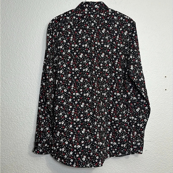 Zara Slim Fit Black Navy Floral Long Sleeve Button Down Men’s Size Large - Picture 7 of 12